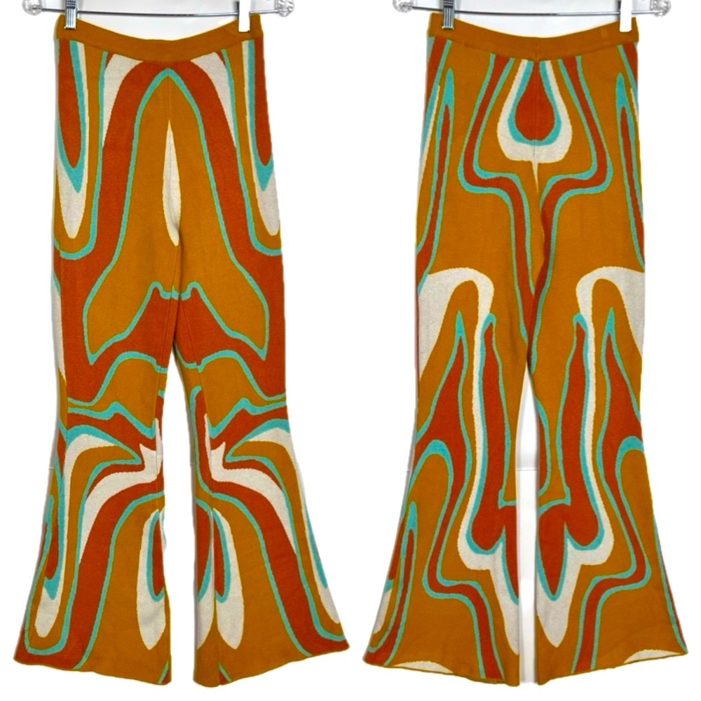 Nasty Gal Mustard Multi Retro Swirl Knit Flare Pants